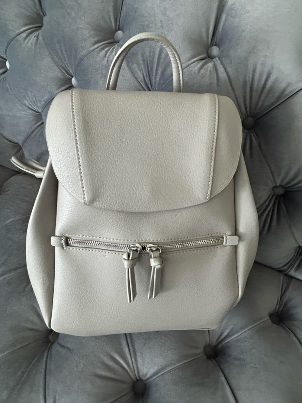 Zara Pale Gray Faux Leather Mini Backpack